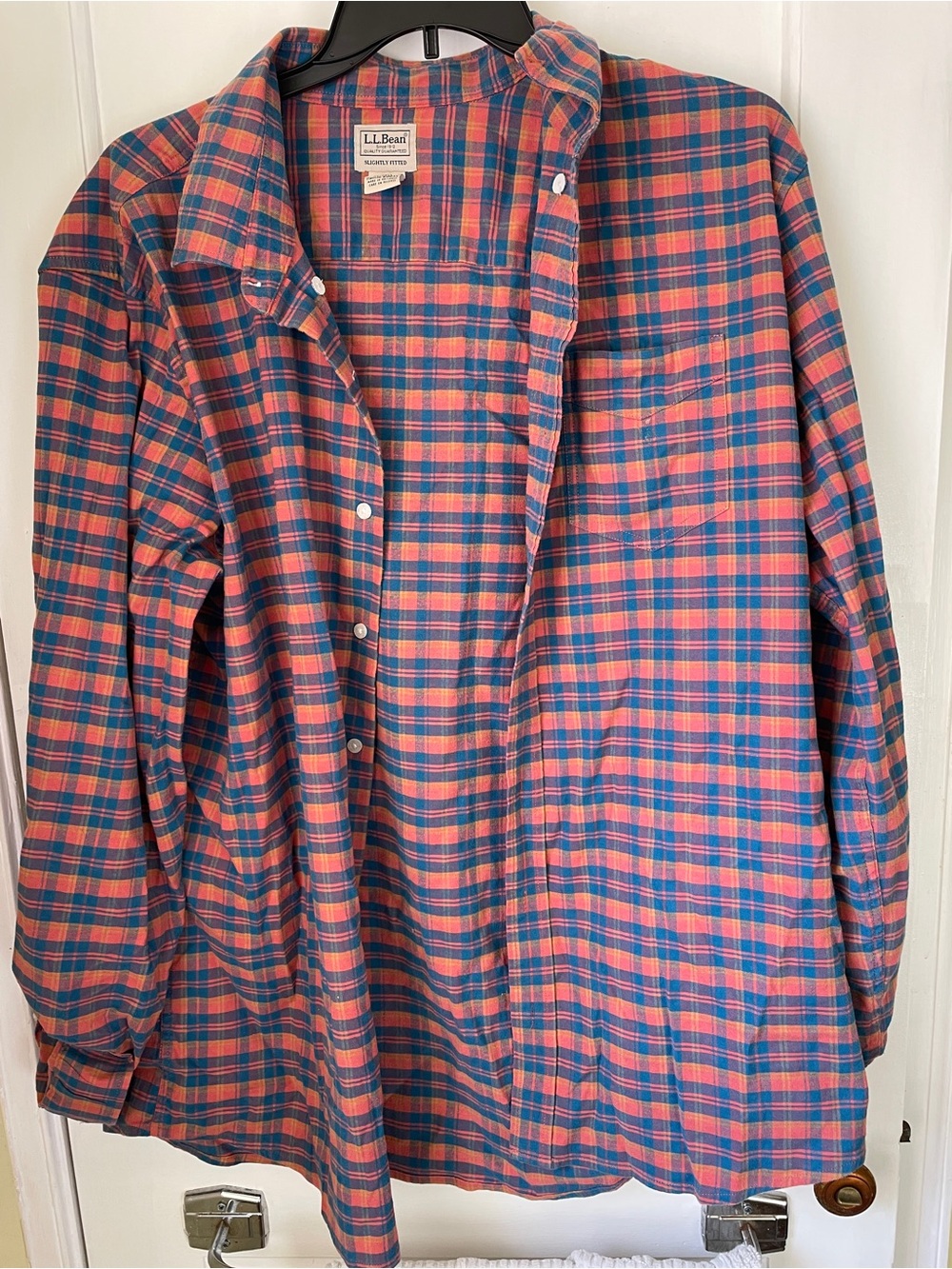 L.L. Bean Men's madras Red & Blue Plaid Button-Down Shirt